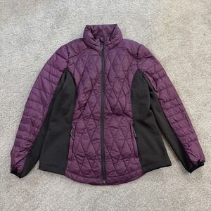 32 Degrees Heat Jacket Women L Purple‎ Quilted Down Puffer Stretch Zip Pockets